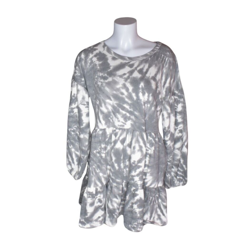 Dress Up Love People Love Clothes Tie Dye Sweatshirt Babydoll Dress White Gray